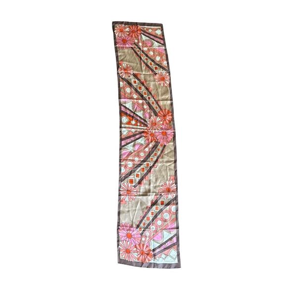 Adrienne Landau Silk Scarf Women's Pink Brown Floral Oblong 12" x 52" Rectangle - Picture 3 of 9